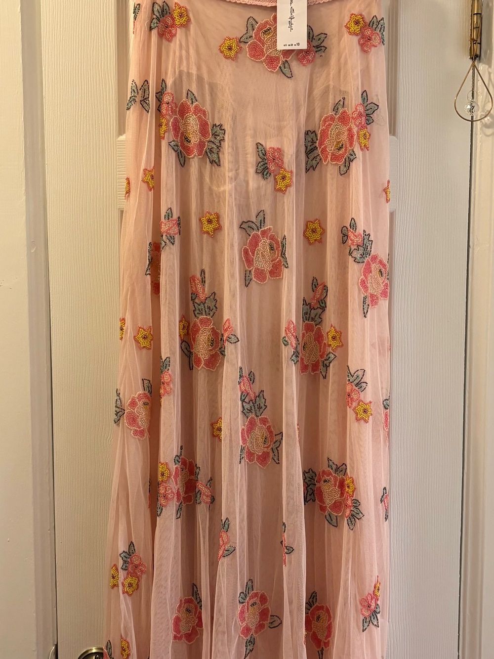 Miss Selfridge Premium Pink Sheer Floral Embroidered Maxi Skirt